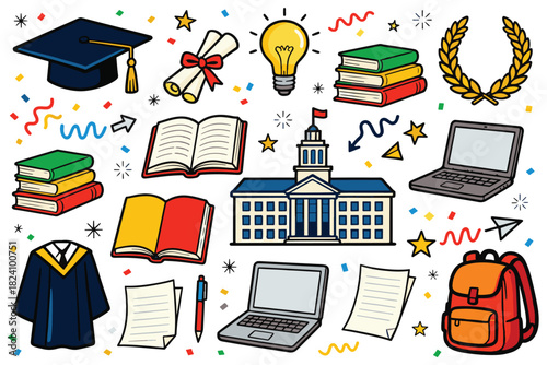 Lecturer Doodle Flat Illustration Set
