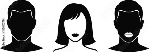 PrintBlack and white face silhouettes, abstract human heads, minimalist portrait design, gender identity concept, vector illustration, modern graphic artwork