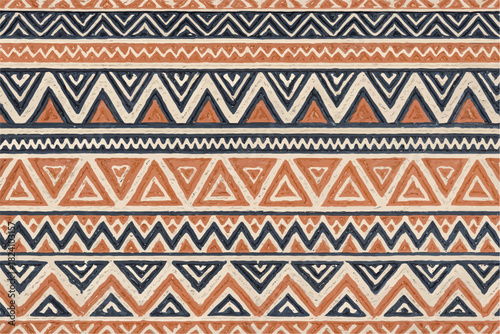  Tribal Boho Style Pattern with Earthy Tones and Geometric Shapes