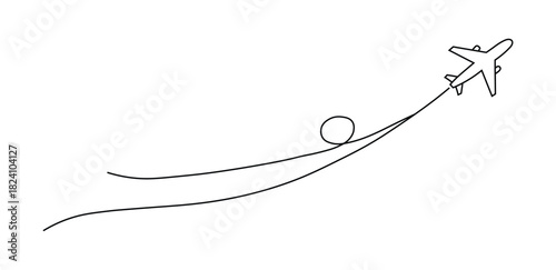 Minimalist hand drawn airplane flight path with loop doodle