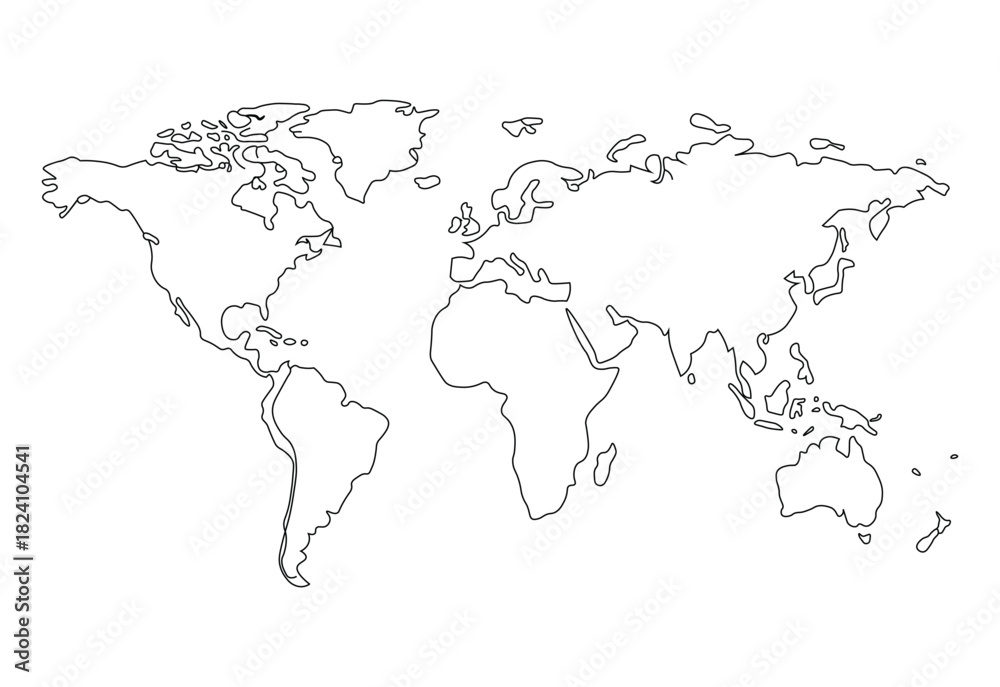 custom made wallpaper toronto digitalOutline world map showing continents and country borders as a simple black and line drawing