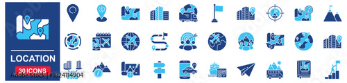 Location Web Icon Set in Blue style Flat. vector illustration concept relate to location, map, pin, place, pointer, navigation, vector, point, symbol, travel