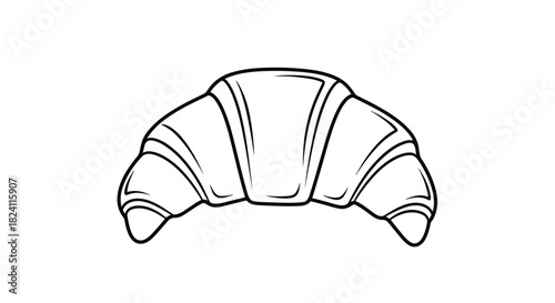 A simple black and white line art illustration of a traditional crescent-shaped French croissant, perfect for breakfast or bakery concepts.