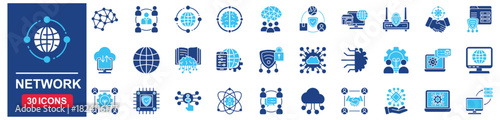Network Web Icon Set in Blue style Flat. vector illustration concept relate to technology, architecture, digital, icon, center, communication, service, computer