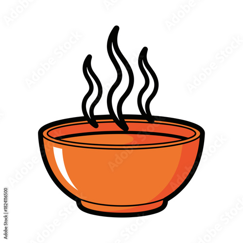 Steaming hot soup in orange bowl, warmth and comfort food illustration