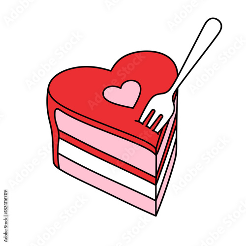 Heart-shaped cake slice with fork, romantic dessert and love celebration concept