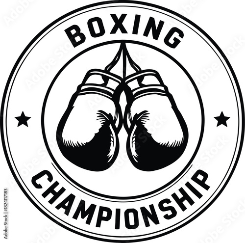 AdobeBoxing Championship emblem with hanging gloves and bold typography Illustrator Artwork
