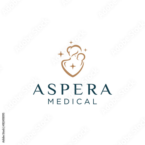 Elegant logo featuring a mother holding her baby symbolizing care and medical expertise.