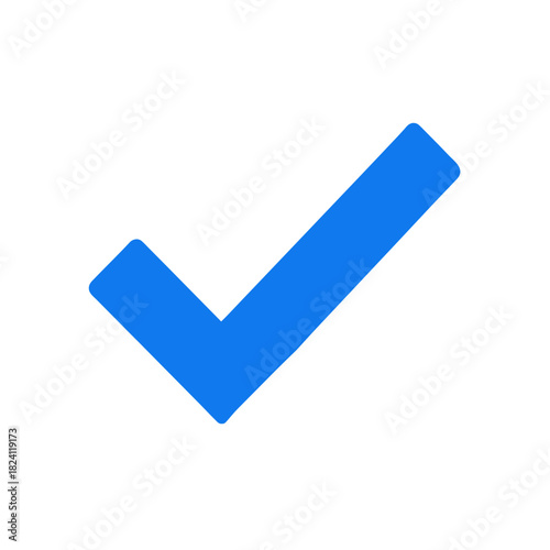 A blue check mark on a white background on transparent background