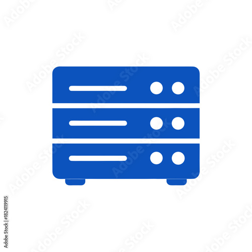 Illustration of a blue server rack system on transparent background