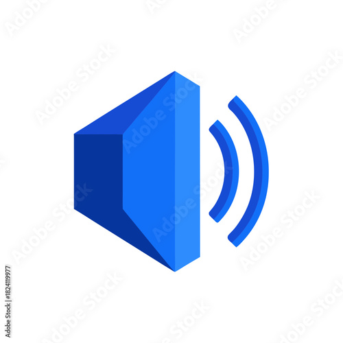 Blue speaker emitting sound waves illustration on transparent background