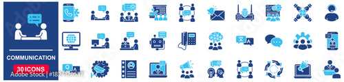 Communication set of web icons in Blue style Flat. vector illustration concept relate to contact, support, person, thin, team, call, message, human, teamwork