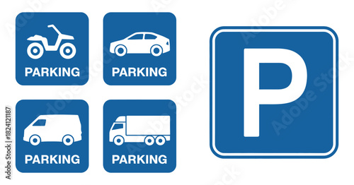 Parking sign collection with different vehicle options