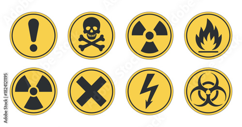 Hazard warning sign collection in yellow