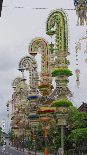 Colorful Penjor Decorations in Sading District, Bali