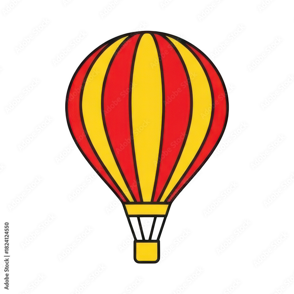 Naklejka premium Brightly colored striped airborne craft floats against a dark background
