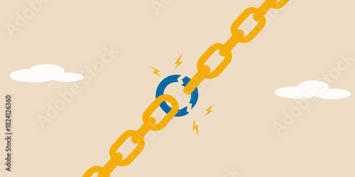 Broken chain link symbolizing weakness and failure