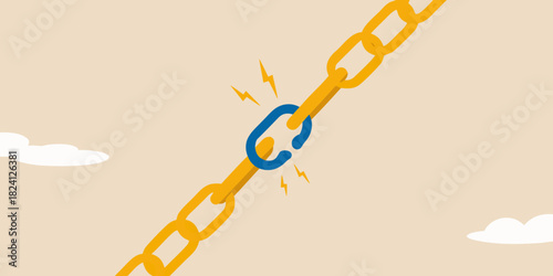Broken chain link symbolizing weakness and failure