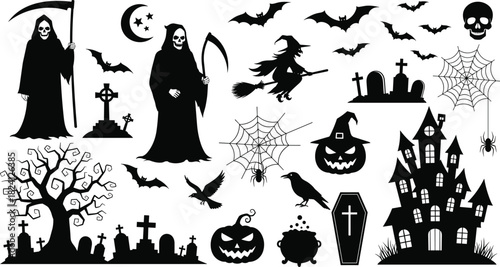 Black Silhouettes of Italy's Cultural, Historical, and Architectural Icons, Including Rome, Venice, Tuscany, Pizza, Wine, Colosseum, Pantheon, St. Peter's Basilica, and Famous Roman Figures