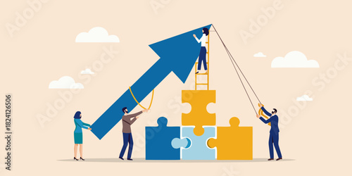 Teamwork and collaboration building a successful upward trend