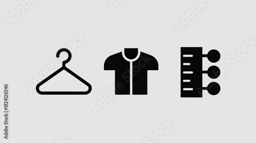 A simple illustration of a hanger, a shirt, and a list with three bullet points on a light background