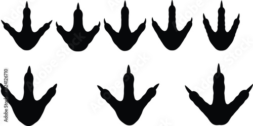 Black Silhouette Dinosaur Footprints Vector Set - Prehistoric Animal Track Clipart for Paleontology, Extinction, and Jurassic Period Design