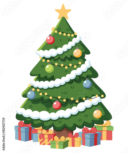 A Christmas tree decorated with lights and beautiful decorations