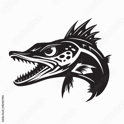 Scary Barracuda With Sharp Teeth Vector Illustration on white background