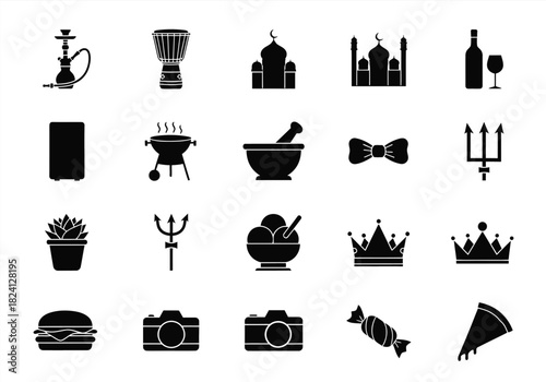 Collection of black silhouette icon set for design
