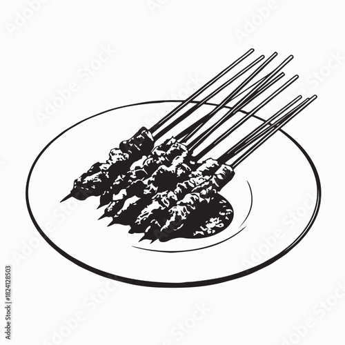 Delicious Satay Meat Skewers with Peanut Sauce image vector