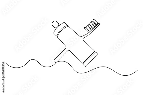 Continuous one line drawing of toothbrush and paste icon outline illustration
