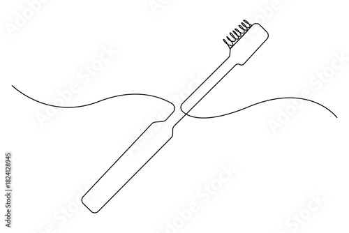 Continuous one line drawing of toothbrush and paste icon outline illustration
