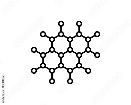 Illustration of a complex molecular structure with interconnected circles and lines forming hexagons