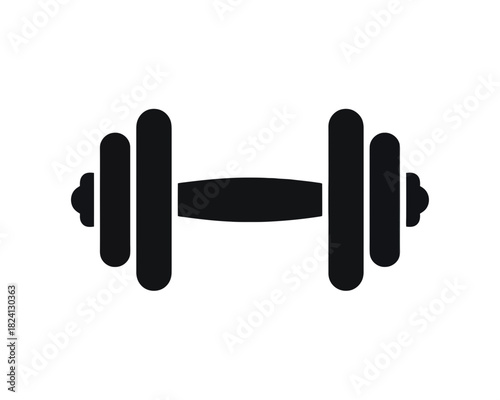 Illustration of a black dumbbell with rounded edges on a white background for fitness use is shown