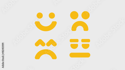 Four yellow emoticon icons arranged on a light gray background displaying different emotions and expressions