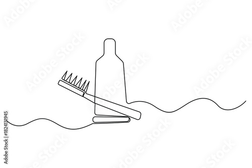 Continuous one line drawing of toothbrush and paste icon outline illustration
