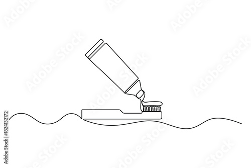 Continuous one line drawing of toothbrush and paste icon outline illustration
