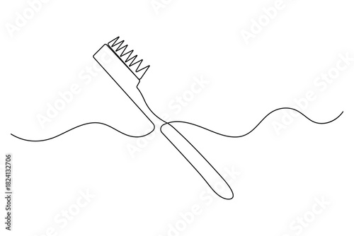Continuous one line drawing of toothbrush and paste icon outline illustration
