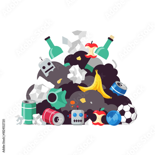 garbage, trash, waste material, household waste, rubbish disposal, waste management, litter, discarded items, landfill waste, recycling contrast, environmental concern, waste bin contents, unwanted de