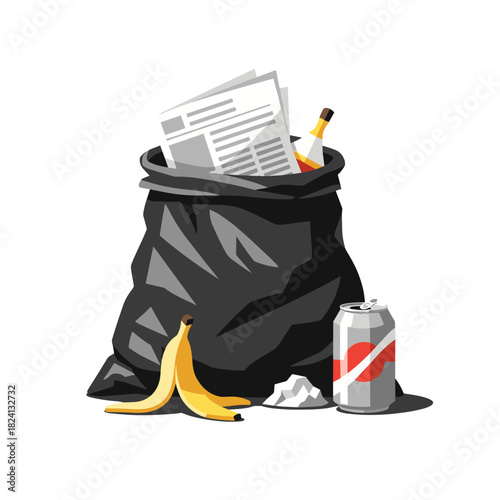 garbage, trash, waste material, household waste, rubbish disposal, waste management, litter, discarded items, landfill waste, recycling contrast, environmental concern, waste bin contents, unwanted de