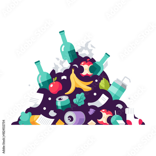 garbage, trash, waste material, household waste, rubbish disposal, waste management, litter, discarded items, landfill waste, recycling contrast, environmental concern, waste bin contents, unwanted de