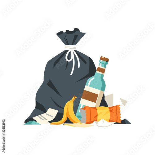 garbage, trash, waste material, household waste, rubbish disposal, waste management, litter, discarded items, landfill waste, recycling contrast, environmental concern, waste bin contents, unwanted de