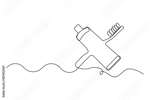 Continuous one line drawing of toothbrush and paste icon outline illustration
