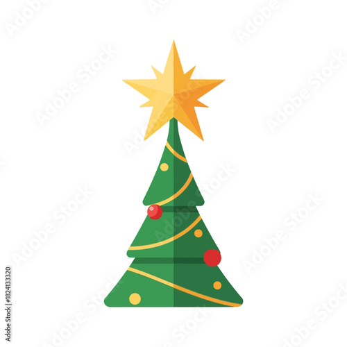 Christmas tree with star on top, festive holiday season.