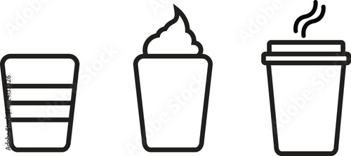 Three coffee cup icons showing different styles of coffee beverages