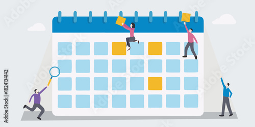 People planning and organizing tasks on a large calendar