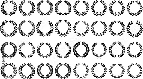 Massive Set of Black Laurel Wreaths Vector Icons - Award, Success, Victory, and Roman Olive Branch Frame Silhouettes Collection