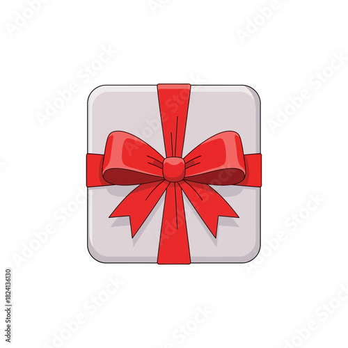 Gift Box with Red Ribbon and Bow for Celebration.