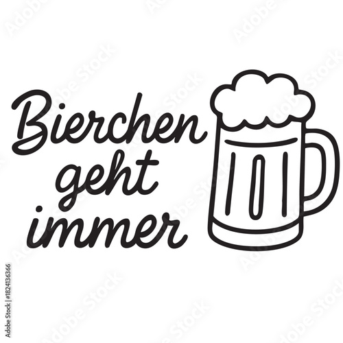 a simple black and white illustration of a beer mug with foamy head and german text