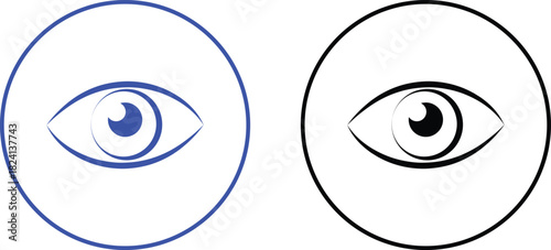 Vision eye icon set collection group in black flat line style, eyesight seeing symbol illustration pack of optic view gaze signs, eye graphic bundle for visual perception elements and sensory design